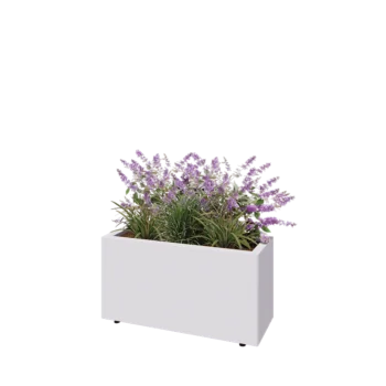 Floreira em aço - Retângulo - 80 x 30 x 40 cm - RAL9010 fosco (branco) - Com placa de base - Com pés
