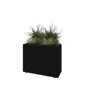 Floreira em aço - Retângulo - 80 x 30 x 60 cm - RAL9005 fosco (preto) - Com placa de base - Com pés