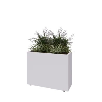 Floreira em aço - Retângulo - 80 x 30 x 60 cm - RAL9010 fosco (branco) - Com placa de base - Com pés