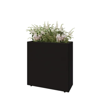 Floreira em aço - Retângulo - 80 x 30 x 80 cm - RAL9005 fosco (preto) - Com placa de base - Com pés