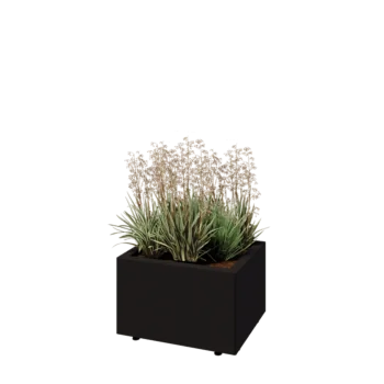 Floreira em aço - Retângulo - 50 x 40 x 30 cm - RAL9005 fosco (preto) - Com placa de base - Com pés