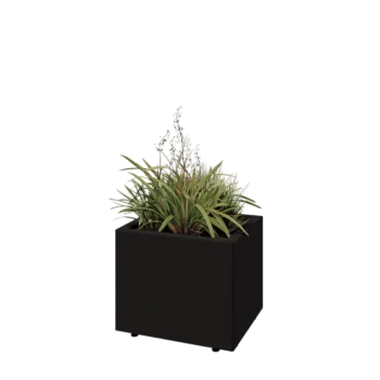 Floreira em aço - Retângulo - 50 x 40 x 40 cm - RAL9005 fosco (preto) - Com placa de base - Com pés