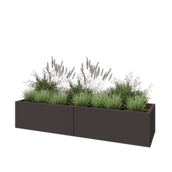 Floreira XXL em aço - Retângulo - 200 x 60 x 40 cm - Outra cor RAL - Com placa de base