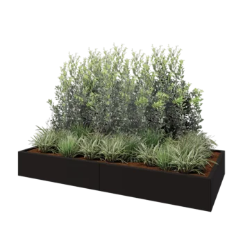 Floreira XXL em aço - Retângulo - 240 x 100 x 30 cm - RAL9005 fosco (preto) - Com placa de base