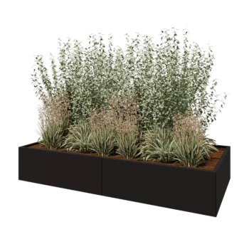 Floreira XXL em aço - Retângulo - 240 x 100 x 40 cm - RAL9005 fosco (preto) - Com placa de base