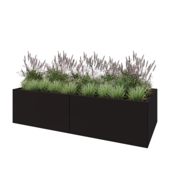 Floreira XXL em aço - Retângulo - 240 x 100 x 60 cm - RAL9005 fosco (preto) - Com placa de base