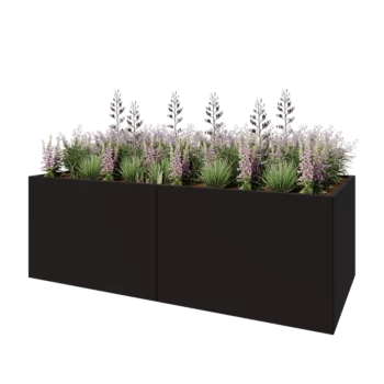 Floreira XXL em aço - Retângulo - 240 x 100 x 80 cm - RAL9005 fosco (preto) - Com placa de base