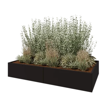 Floreira XXL em aço - Retângulo - 240 x 120 x 40 cm - RAL9005 fosco (preto) - Sem placa de base