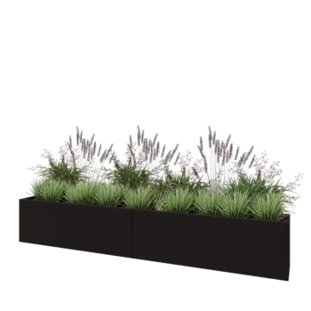 Floreira XXL em aço - Retângulo - 240 x 30 x 40 cm - RAL9005 fosco (preto) - Com placa de base
