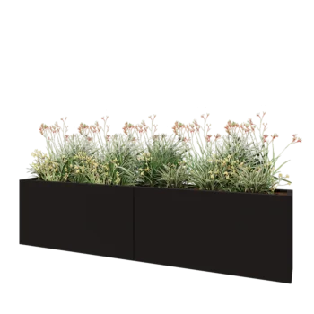 Floreira XXL em aço - Retângulo - 240 x 30 x 60 cm - RAL9005 fosco (preto) - Com placa de base