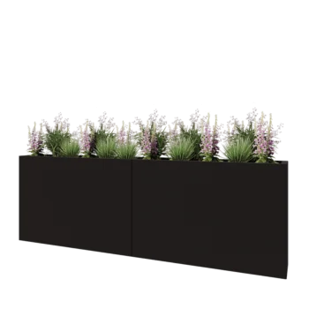 Floreira XXL em aço - Retângulo - 240 x 30 x 80 cm - RAL9005 fosco (preto) - Com placa de base