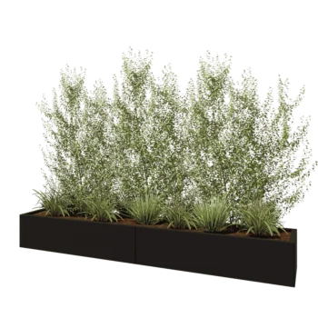 Floreira XXL em aço - Retângulo - 240 x 40 x 30 cm - RAL9005 fosco (preto) - Com placa de base