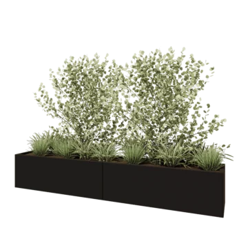 Floreira XXL em aço - Retângulo - 240 x 40 x 40 cm - RAL9005 fosco (preto) - Com placa de base