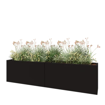 Floreira XXL em aço - Retângulo - 240 x 40 x 60 cm - RAL9005 fosco (preto) - Com placa de base