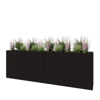 Floreira XXL em aço - Retângulo - 240 x 40 x 80 cm - RAL9005 fosco (preto) - Com placa de base