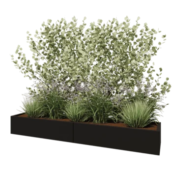 Floreira XXL em aço - Retângulo - 240 x 50 x 30 cm - RAL9005 fosco (preto) - Com placa de base
