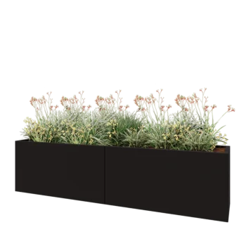 Floreira XXL em aço - Retângulo - 240 x 50 x 60 cm - RAL9005 fosco (preto) - Com placa de base