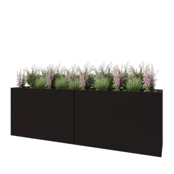 Floreira XXL em aço - Retângulo - 240 x 50 x 80 cm - RAL9005 fosco (preto) - Com placa de base