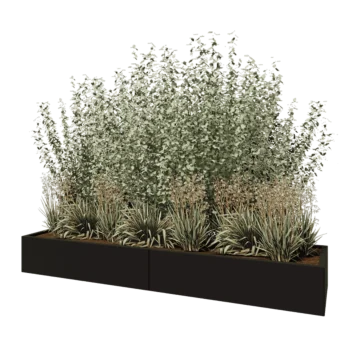Floreira XXL em aço - Retângulo - 240 x 60 x 30 cm - RAL9005 fosco (preto) - Com placa de base