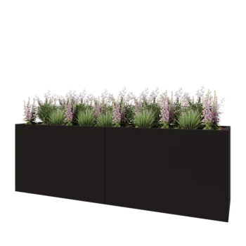 Floreira XXL em aço - Retângulo - 240 x 60 x 80 cm - RAL9005 fosco (preto) - Com placa de base
