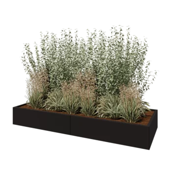 Floreira XXL em aço - Retângulo - 240 x 80 x 30 cm - RAL9005 fosco (preto) - Com placa de base