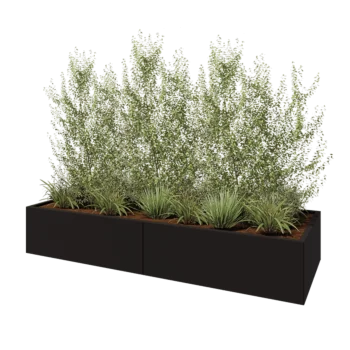 Floreira XXL em aço - Retângulo - 240 x 80 x 40 cm - RAL9005 fosco (preto) - Com placa de base