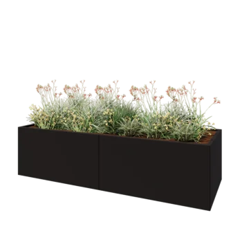 Floreira XXL em aço - Retângulo - 240 x 80 x 60 cm - RAL9005 fosco (preto) - Com placa de base