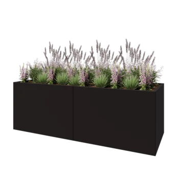 Floreira XXL em aço - Retângulo - 240 x 80 x 80 cm - RAL9005 fosco (preto) - Com placa de base