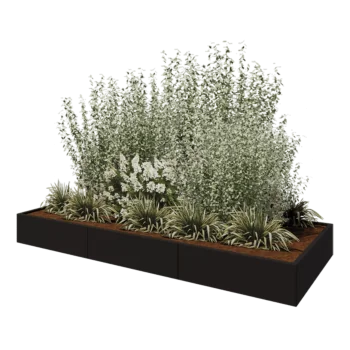 Floreira XXL em aço - Retângulo - 300 x 120 x 30 cm - RAL9005 fosco (preto) - Sem placa de base