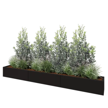 Floreira XXL em aço - Retângulo - 300 x 30 x 30 cm - RAL9005 fosco (preto) - Sem placa de base