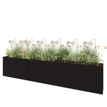 Floreira XXL em aço - Retângulo - 300 x 30 x 60 cm - RAL9005 fosco (preto) - Sem placa de base