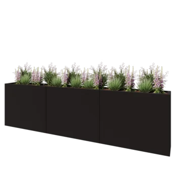 Floreira XXL em aço - Retângulo - 300 x 30 x 80 cm - RAL9005 fosco (preto) - Com placa de base