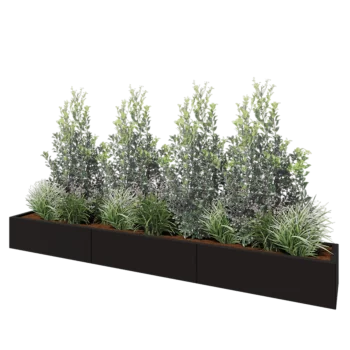 Floreira XXL em aço - Retângulo - 300 x 40 x 30 cm - RAL9005 fosco (preto) - Sem placa de base