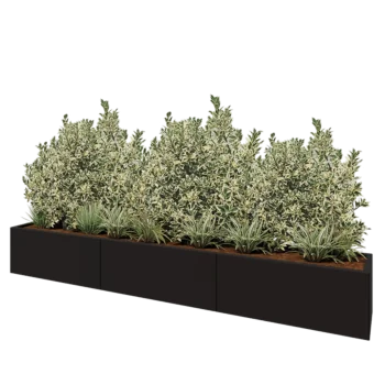 Floreira XXL em aço - Retângulo - 300 x 40 x 40 cm - RAL9005 fosco (preto) - Com placa de base