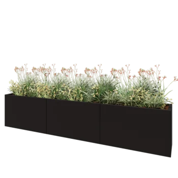 Floreira XXL em aço - Retângulo - 300 x 40 x 60 cm - RAL9005 fosco (preto) - Com placa de base