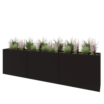 Floreira XXL em aço - Retângulo - 300 x 40 x 80 cm - RAL9005 fosco (preto) - Com placa de base