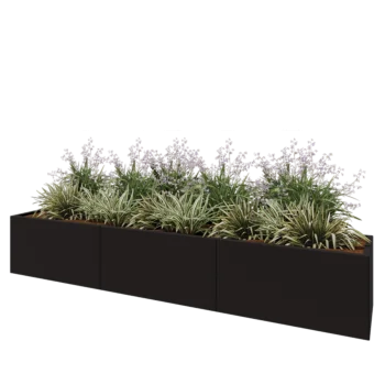 Floreira XXL em aço - Retângulo - 300 x 50 x 50 cm - RAL9005 fosco (preto) - Sem placa de base