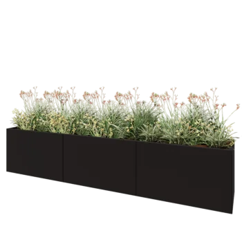 Floreira XXL em aço - Retângulo - 300 x 50 x 60 cm - RAL9005 fosco (preto) - Com placa de base