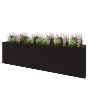 Floreira XXL em aço - Retângulo - 300 x 50 x 80 cm - RAL9005 fosco (preto) - Com placa de base