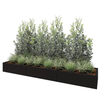 Floreira XXL em aço - Retângulo - 300 x 60 x 30 cm - RAL9005 fosco (preto) - Com placa de base