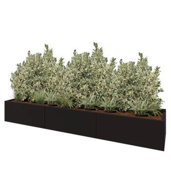 Floreira XXL em aço - Retângulo - 300 x 60 x 40 cm - RAL9005 fosco (preto) - Com placa de base