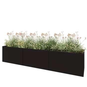 Floreira XXL em aço - Retângulo - 300 x 60 x 60 cm - RAL9005 fosco (preto) - Com placa de base