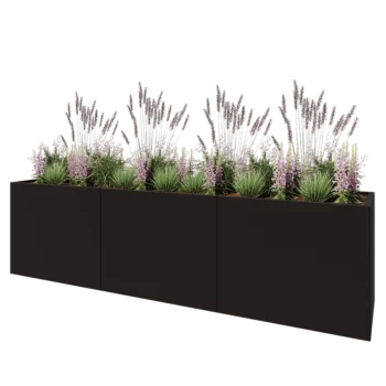 Floreira XXL em aço - Retângulo - 300 x 60 x 80 cm - RAL9005 fosco (preto) - Com placa de base