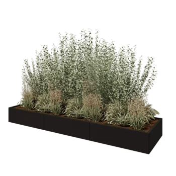 Floreira XXL em aço - Retângulo - 300 x 80 x 30 cm - RAL9005 fosco (preto) - Com placa de base