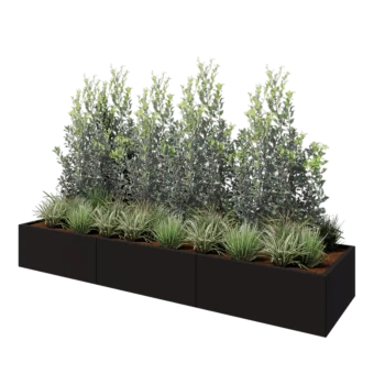 Floreira XXL em aço - Retângulo - 300 x 80 x 40 cm - RAL9005 fosco (preto) - Sem placa de base