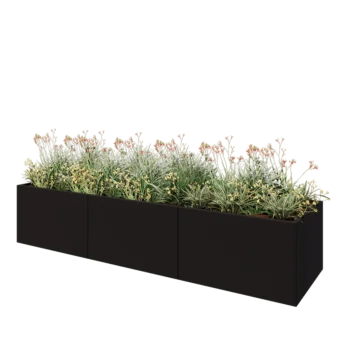 Floreira XXL em aço - Retângulo - 300 x 80 x 60 cm - RAL9005 fosco (preto) - Com placa de base