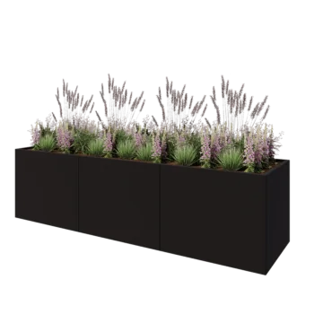 Floreira XXL em aço - Retângulo - 300 x 80 x 80 cm - RAL9005 fosco (preto) - Com placa de base