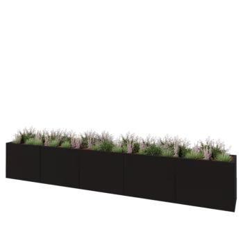 Floreira XXL em aço - Retângulo - 500 x 60 x 80 cm - RAL9005 fosco (preto) - Com placa de base