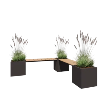 Floreira em aço - Quadrado - Configuração em canto - 221,2 x 221,2 x 50 cm - RAL7016 fosco (cinzento antracite) - Sem placa de base - Com banco