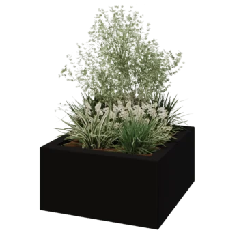 Floreira em fibra de vidro - Quadrado - 80 x 80 x 40 cm - RAL9005 mate (preto) - Com fundo